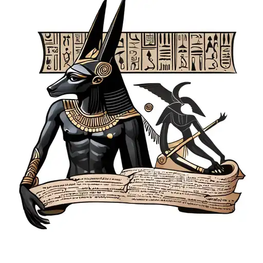 anubis isis and Horus tattoo design. for leg sleeve. realism add hieroglyphs and papyrus scroll add in the nile river  tattoo design idea