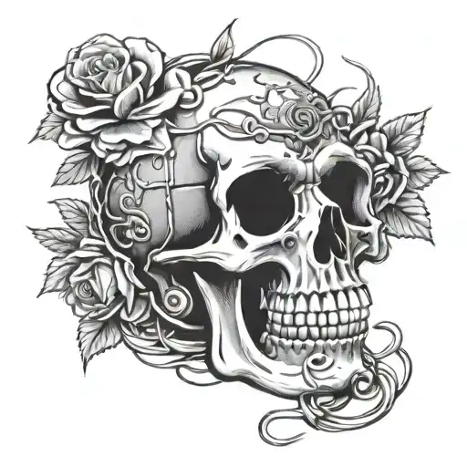 skull and roses barb wire cactus coors banquet tattoo design idea