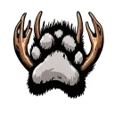 dog paw with moose antlers tattoo design idea