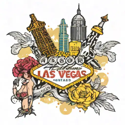 Las Vegas in champagne with girls and guns tattoo design idea