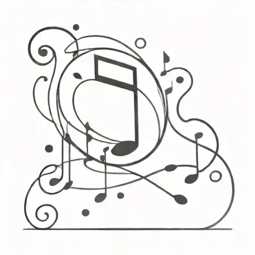 music note with spikes all over, smiley face inside music note, tattoo flash, noise, dot work, stipple tattoo design idea