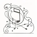music note with spikes all over, smiley face inside music note, tattoo flash, noise, dot work, stipple tattoo design idea