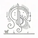 music note with spikes all over, smiley face inside music note, tattoo flash, noise, dot work, stipple tattoo design idea