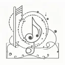 music note with spikes all over, smiley face inside music note, tattoo flash, noise, dot work, stipple tattoo design idea