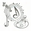 music note with spikes all over, smiley face inside music note, tattoo flash, noise, dot work, stipple tattoo design idea