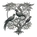 A tattoo design featuring a Tree of Life intertwined with four phoenixes, each representing you, your husband, and your three boys and daughter tattoo design idea