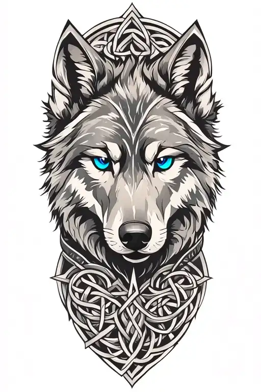 wolf with blue eyes on armor tattoo design featuring Celtic trinity knot  tattoo design idea