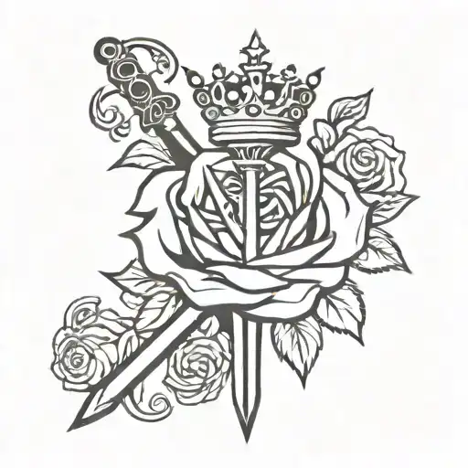 crown Excalibur sword rose intertwined tattoo design idea