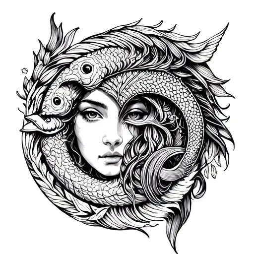 Pisces Aries Virgo zodiac sign tattoo design idea