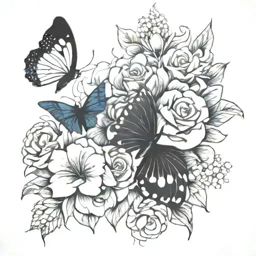 self love and flowers and butterflies tattoo design idea