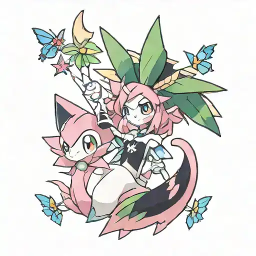 pokemon diancie, gardevoir and sylveon tattoo design idea