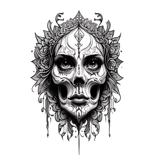 Create a half sleeve for woman, plus size - motive - metal head , dark gothic , woke , symmetric, mandala elements , inc tattoo design idea