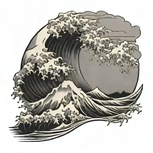 the great wave off kanagawa but with a beach theme tattoo design idea