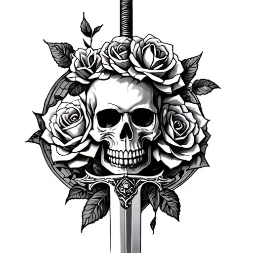skull sword spiderweb Roses snakes tattoo design idea