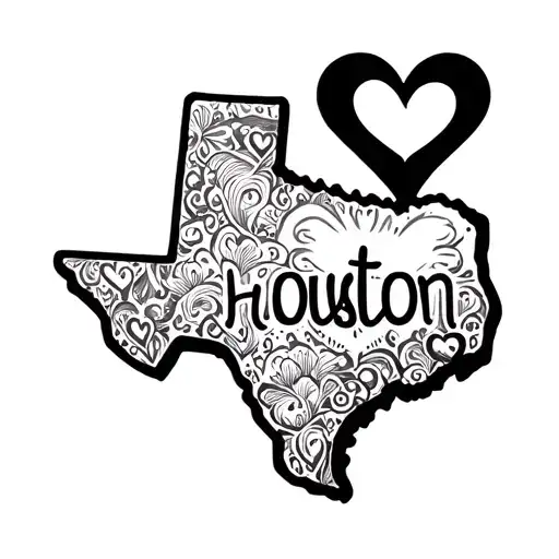 Texas outline with hearts on Dallas and Houston  tattoo design idea