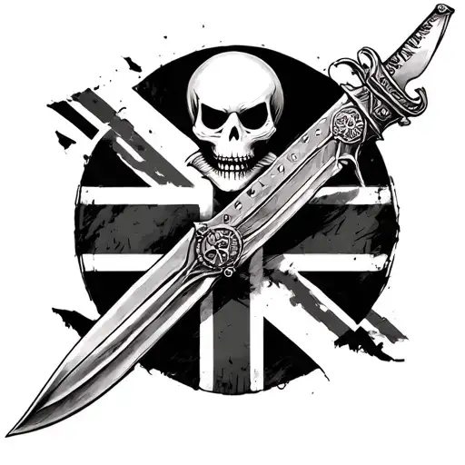 long english bayonet, britannia, union jack skellington tattoo design idea