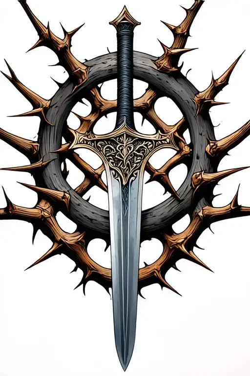 sword with thorns tattoo design idea