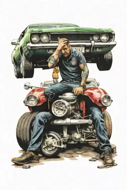 color car mechanic drift art worker commercial tattoo design idea