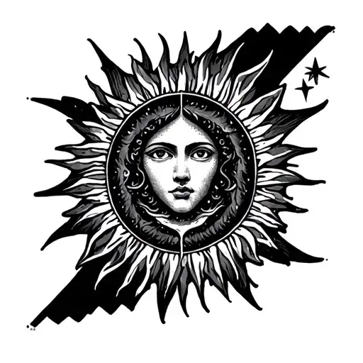 sun and star tarot card design tattoo design idea