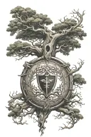 cryptic tree of life intertwined with a shield of protection tattoo design idea