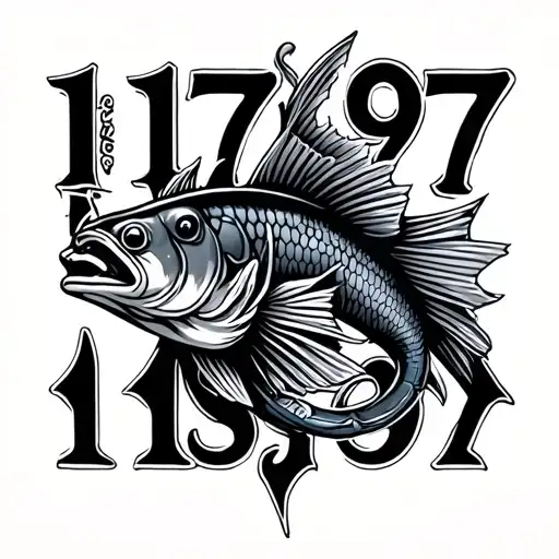"11797" fish hook tattoo design idea