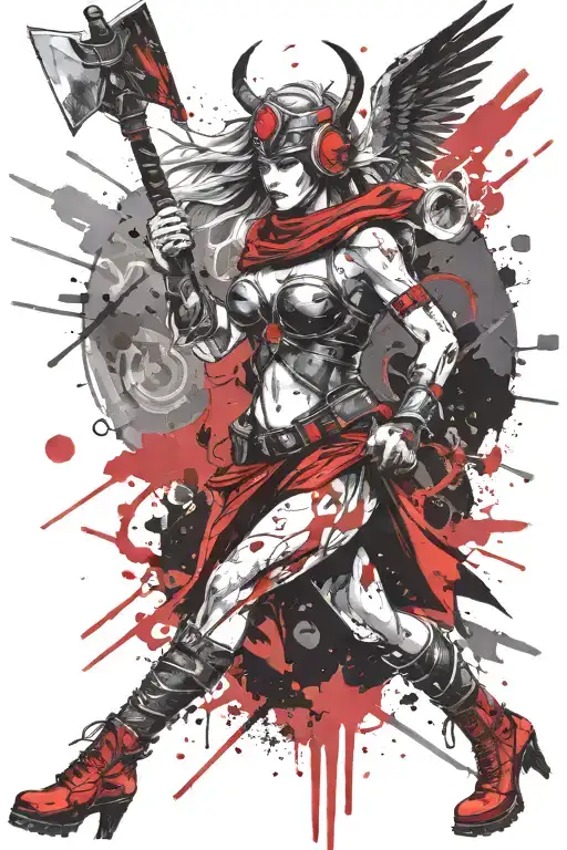 valkyrie with axes tattoo design idea