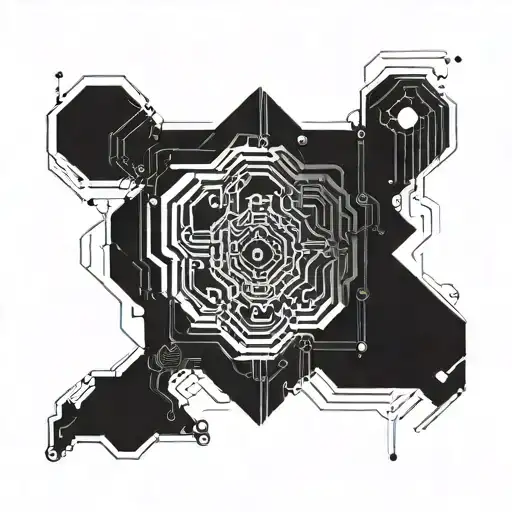 Incorporate circuit board patterns into a geometric design inspired by techno music tattoo design idea