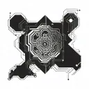 Incorporate circuit board patterns into a geometric design inspired by techno music tattoo design idea