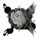 Incorporate circuit board patterns into a geometric design inspired by techno music tattoo design idea