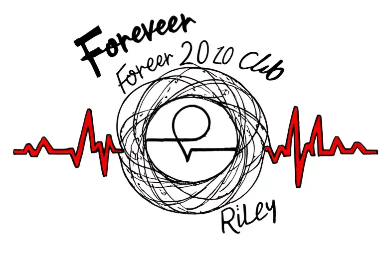 "Forever 20 club Riley" Heartbeat Infinity circle around it tattoo design idea