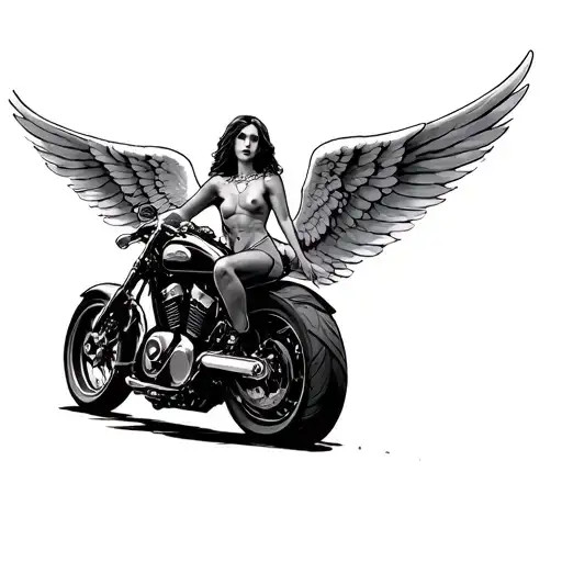 motorcycle angel tattoo design idea
