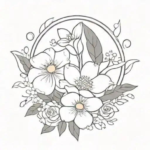 flower bouquet with a snow drop flower, a rose, and a daisy only tattoo design idea