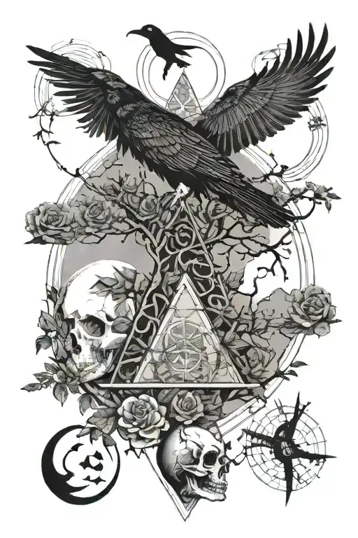 tree,roses,pyramid,waterfall,moon,yinyang,crow,snakes,wales,skull,wheelchair,eyeball,dragon tattoo design idea