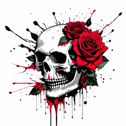 skull and roses intertwined rotting away tattoo design idea