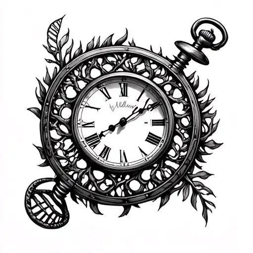 pocket watch hour glass dna tree of life tool band tattoo design idea