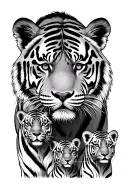 mother tiger 3 cubs face only one line tattoo design idea