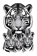 mother tiger 3 cubs face only one line tattoo design idea