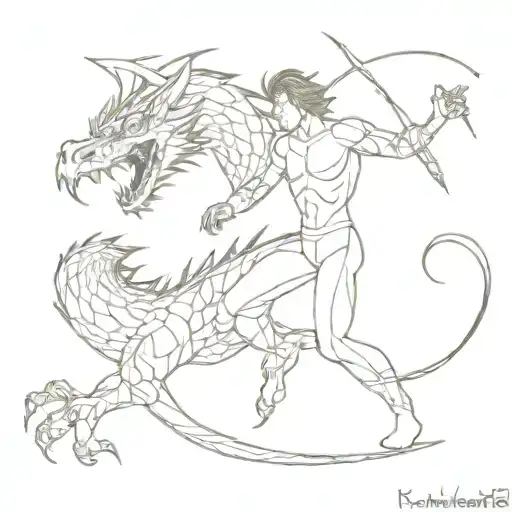 gen x warrior battling a dragon tattoo design idea