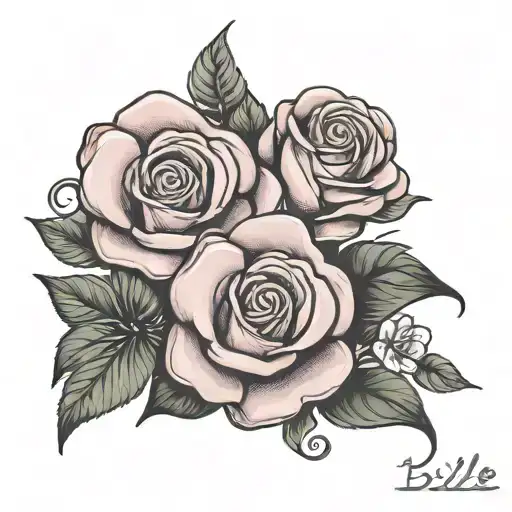 a pink breast cancer symbol with 2 flowers coming off the side with the name billie under it but make the 2 flowers go i tattoo design idea