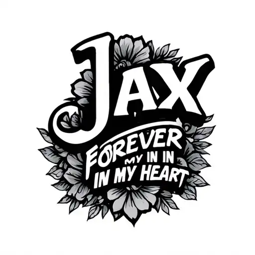 Words "Jax forever in my heart" with the Jax bigger and above the rest in all one font on one side of the chest tattoo design idea