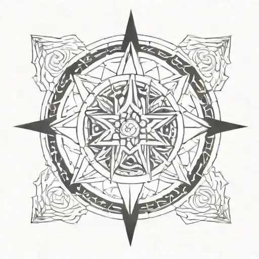 mandala with a large triangle in the center and several triangles inside viking compass tattoo design idea