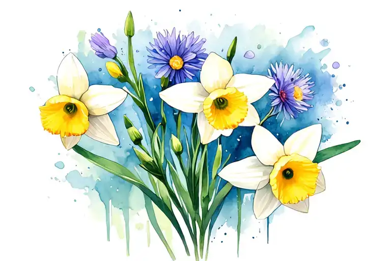 daffodil and aster tattoo design idea