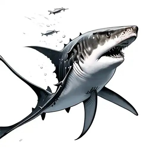 whale shark and manta ray swimming tattoo design idea