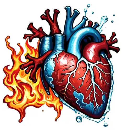 anatomically correct heart burned and in a block of ice  tattoo design idea
