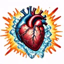 anatomically correct heart burned and in a block of ice  tattoo design idea