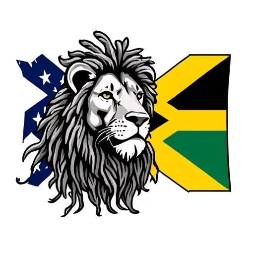 Jamaican flag mixed with American flag intertwined with lion with dreads  tattoo design idea