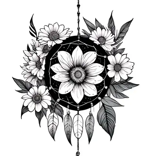 dreamcatcher with cosmos and marigold tattoo  tattoo design idea