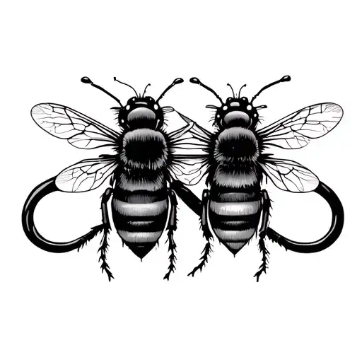 super fine line infinity symbol with three bees making up part of the infinity line tattoo design idea