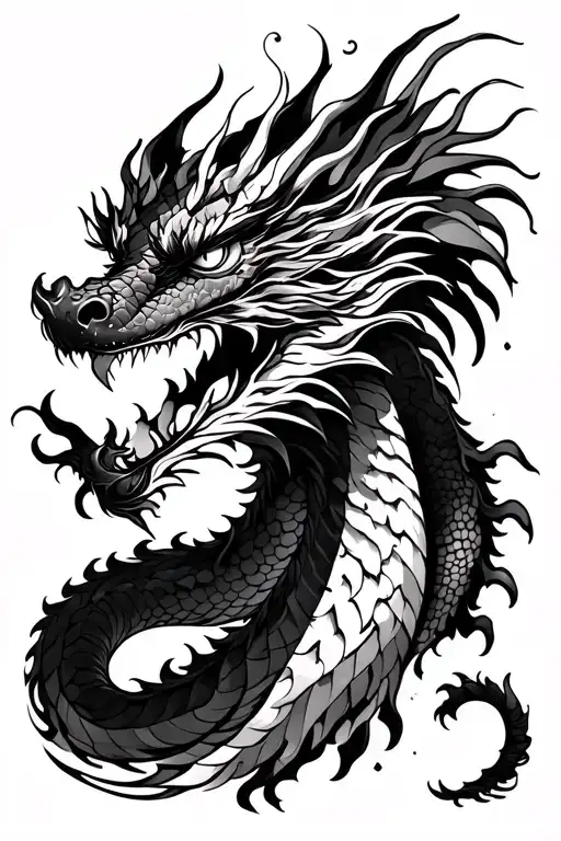 Dragon neo -traditional Japanese of fantastic animals tattoo design idea