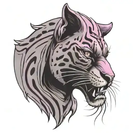 head of a purple panther hissing  tattoo design idea